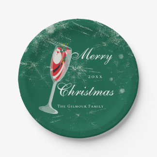 サンタのシャンパンで楽しむ陽気なクリスマスの歓声 冬 ペーパープレート
