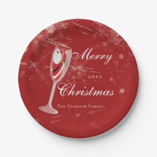 サンタのシャンパンで楽しむ陽気なクリスマスの歓声 冬 ペーパープレート
