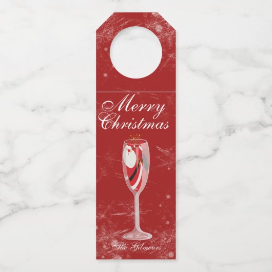 サンタのシャンパンで楽しむ陽気なクリスマスの歓声 冬 ボトルネックタグ (正面)