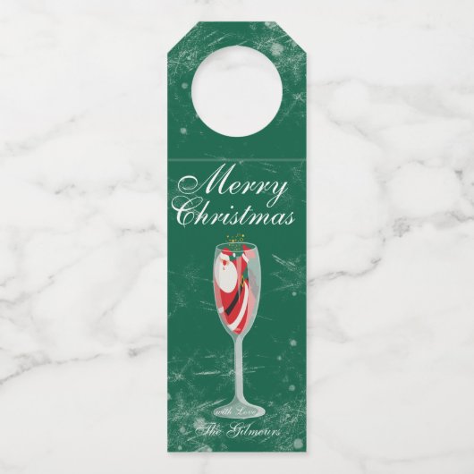 サンタのシャンパンで楽しむ陽気なクリスマスの歓声 冬 ボトルネックタグ (正面)
