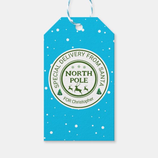 サンタのシールを着た北極から ギフトタグ (正面)