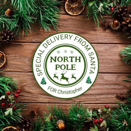 サンタのシールを着た北極から ラウンドシール