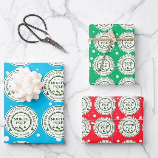 サンタのシールを着た北極から ラッピングペーパーシート (正面)
