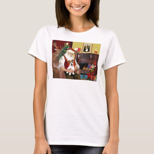 サンタのジャック・ラッセル・テリアの仔犬 Tシャツ (正面)