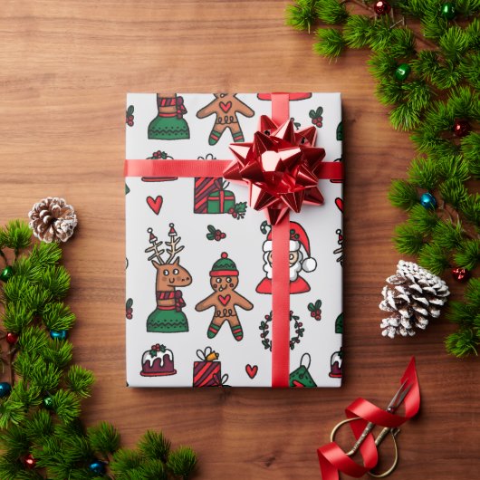 サンタのジンジャーブレッド包装紙 ラッピングペーパー (クリスマスギフト)