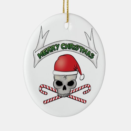 サンタのスカル及び骨が交差した図形のクリスマスのオーナメント セラミックオーナメント (右)