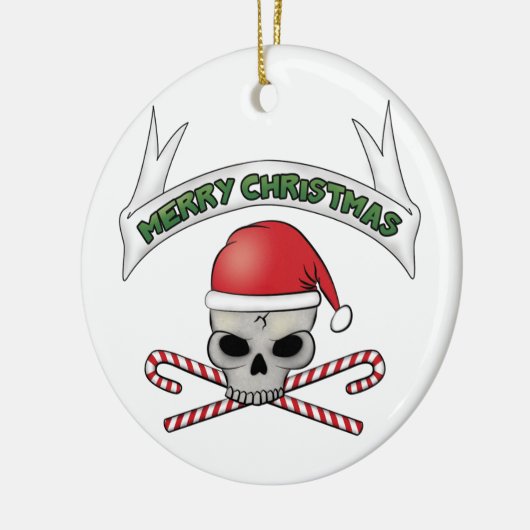 サンタのスカル及び骨が交差した図形のクリスマスのオーナメント セラミックオーナメント (左)