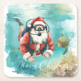 サンタのスクーバダイビング クリスマス スクエアペーパーコースター