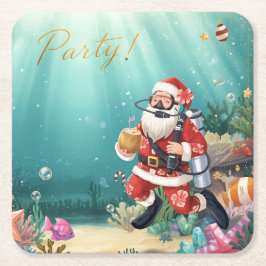 サンタのスクーバダイビング クリスマス スクエアペーパーコースター