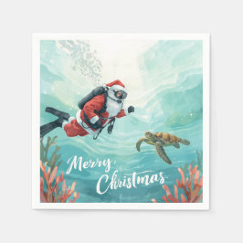 サンタのスクーバダイビング クリスマス スタンダードカクテルナプキン