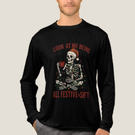 サンタのスケルトンとネコのホリデー トライブレンドTシャツ