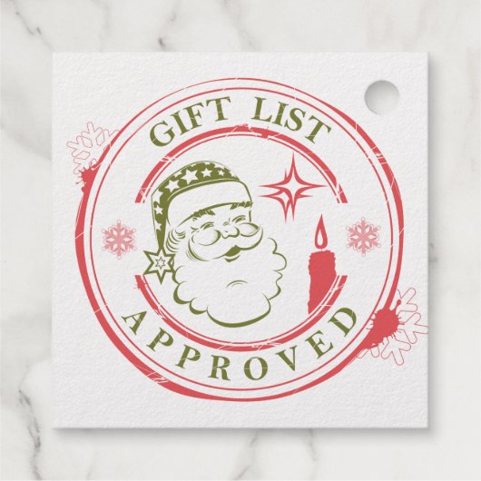 サンタのスタンプ付きクリスマスギフトリスト – 承認済み フェイバータグ (裏面)