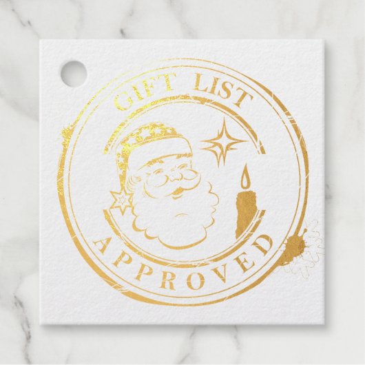 サンタのスタンプ付きクリスマスギフトリスト – 承認済み フェイバータグ (正面)