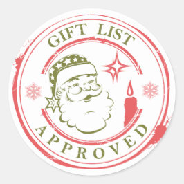 サンタのスタンプ付きクリスマスギフトリスト – 承認済み ラウンドシール