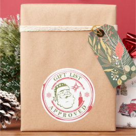 サンタのスタンプ付きクリスマスギフトリスト – 承認済み ラウンドシール