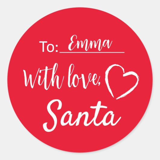 サンタのステッカーから愛のクリスマスギフトタグ ラウンドシール (正面)