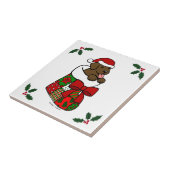 サンタのストッキングチョコレートラブラドールの子犬の漫画 タイル (側面)