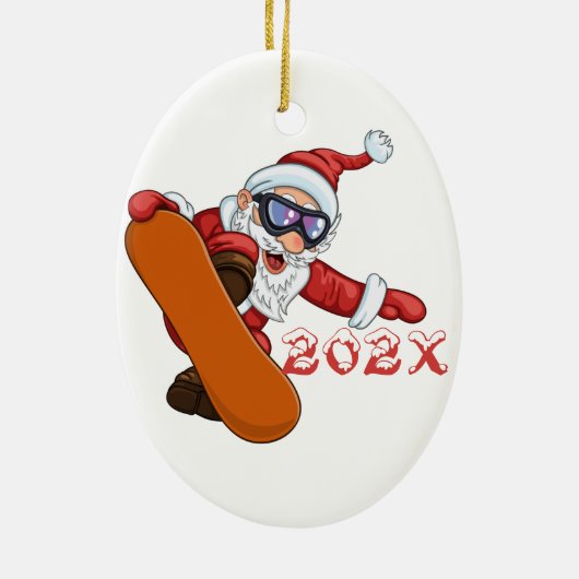 サンタのスノーボーダー 毎年のクリスマス オーナメント 陶器製 (裏面)