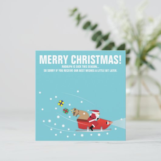 サンタのスノーモービル面白イラスト シーズンカード (スタンド正面)