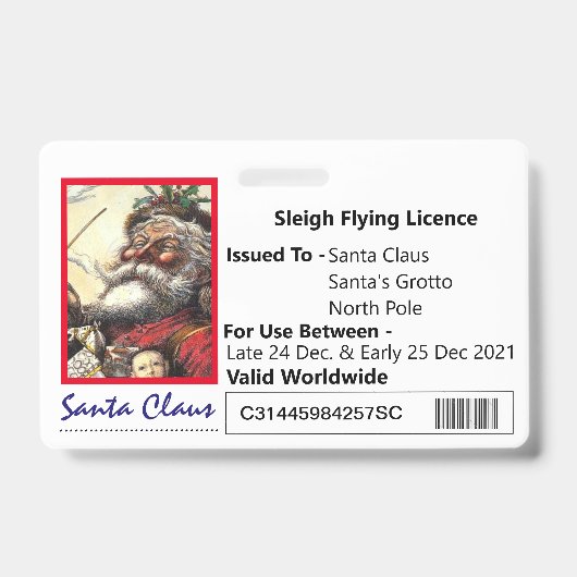 サンタのスライド特別許可バッジ（子供用） バッジ (正面)