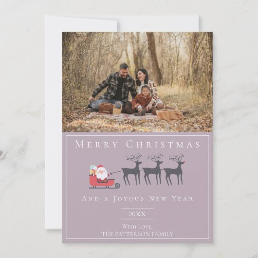 サンタのスリーのクリスマスフォト |ピンク シーズンカード (正面)