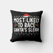サンタのスリーのクリスマスホリドでレースをする可能性が最も高い クッション (正面)