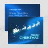 サンタのスレイ ブルー クリスマスパーティー招待状 招待状 (正面/裏面)