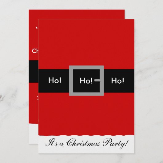 サンタのスーツのクリスマスの招待状、Ho! 、Ho! 、Ho! 招待状 (正面/裏面)