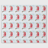 サンタのスーツのクリスマスを身に着けている雪のかわいい犬 ラッピングペーパー (フラット)