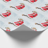 サンタのスーツのクリスマスを身に着けている雪のかわいい犬 ラッピングペーパー (角)