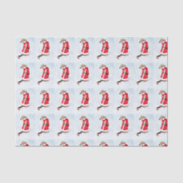 サンタのスーツのクリスマスを身に着けている雪のかわいい犬 薄葉紙