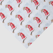 サンタのスーツのクリスマスを身に着けている雪のかわいい犬 薄葉紙 (詳細)