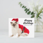 サンタのスーツのBirman猫 シーズンポストカード (スタンド正面)