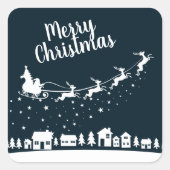 サンタのソリと家飛んでいるの上のトナカイ スクエアシール (正面)
