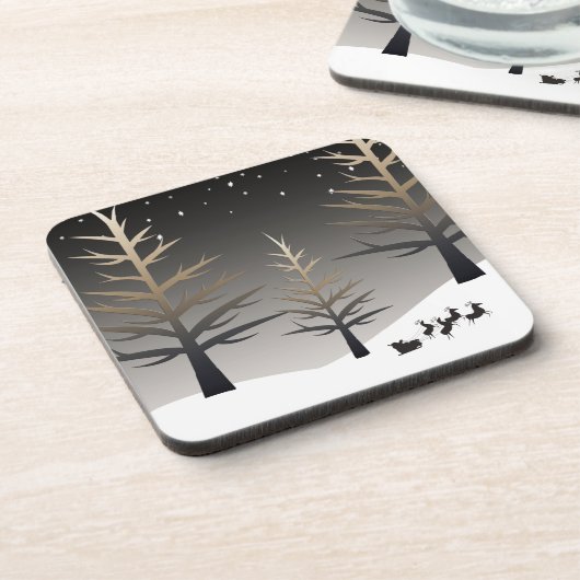 サンタのソリと木のシルエットエレガント コースター (左側)