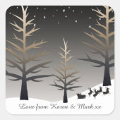 サンタのソリと木のシルエットパーソナライズされた スクエアシール (正面)