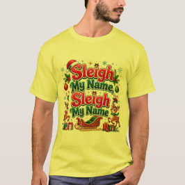 サンタのソリの私の名前 ホリデータイポグラフィー Tシャツ