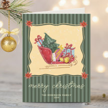 サンタのソリ クリスマス 緑 ストライプ柄 ノンフォト