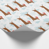 サンタのダックスフントのクリスマスのギフトの包装紙 ラッピングペーパー (角)