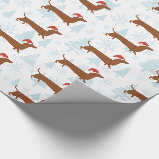 サンタのダックスフントのクリスマスのギフトの包装紙 ラッピングペーパー (角)