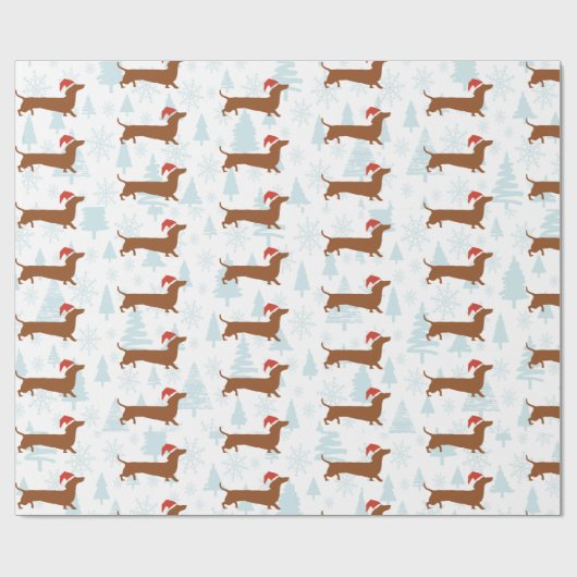 サンタのダックスフントのクリスマスのギフトの包装紙 ラッピングペーパー (フラット)