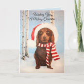 サンタのダックスフント犬のクリスマスの挨拶 シーズンカード (正面)
