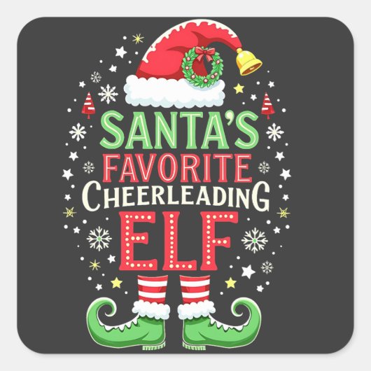 サンタのチアリーティングお気に入りの小妖精や小人ファミリーマッチング スクエアシール (正面)