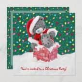 サンタのテディー・ベアを持つクリスマスのパーティの招待状 招待状 (正面/裏面)