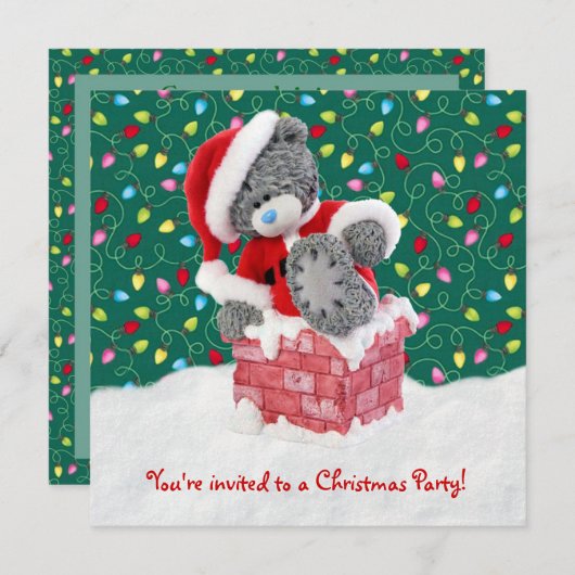 サンタのテディー・ベアを持つクリスマスのパーティの招待状 招待状 (正面/裏面)
