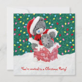 サンタのテディー・ベアを持つクリスマスのパーティの招待状 招待状 (正面)