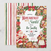 サンタのテーマ サンタと朝食 クリスマス 招待状 (正面/裏面)