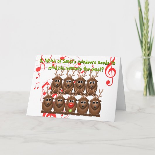 サンタのトナカイおもしろいクリスマスグリーティングカード シーズンカード (正面)