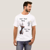 サンタのトナカイがキリストを見上げるクリスマス トナカイ Tシャツ (正面フル)