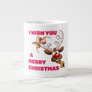 サンタのトナカイがクリスマスの祝賀を祈る ジャンボコーヒーマグカップ